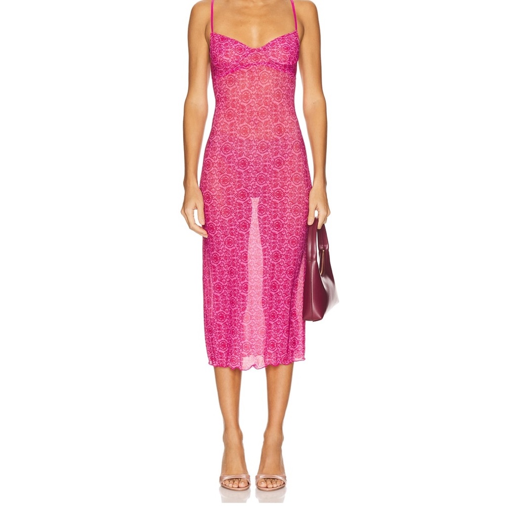 Only Hearts Fuchsia Lace Midi Dress